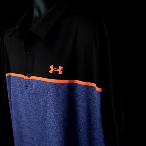 Under Armour Blue-Black DayGlo Striped The Playoff Polo (3XL) OMG - Picture 2 of 12